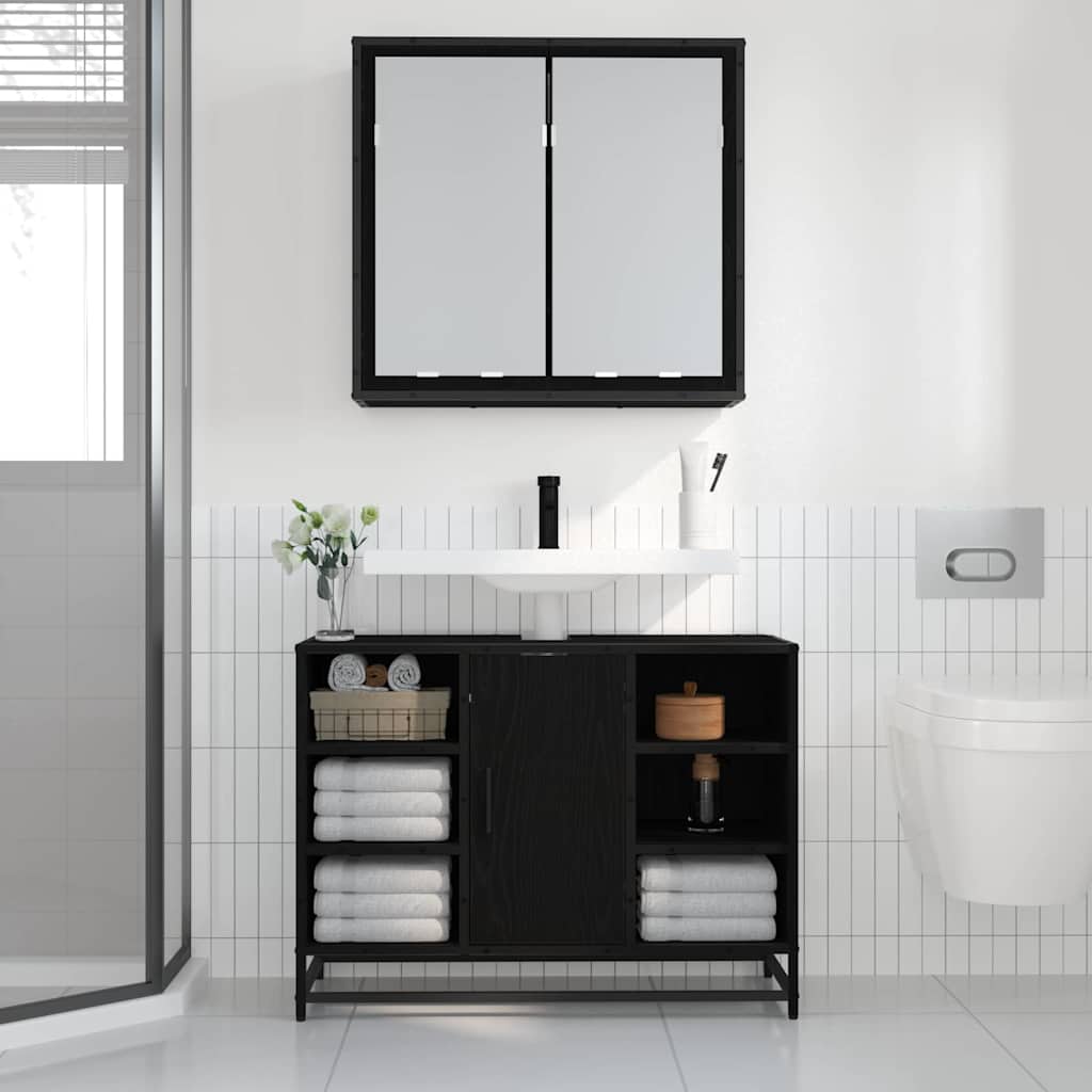 Mobiletto per specchio da bagno Rovere nero 65 x 20 x 60 cm 883610