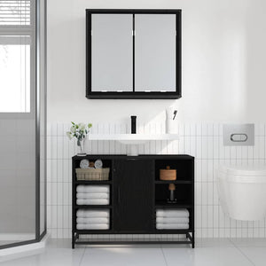 Mobiletto per specchio da bagno Rovere nero 65 x 20 x 60 cm 883610