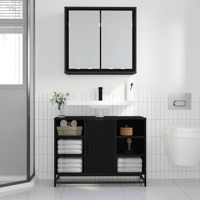 Mobiletto per specchio da bagno Rovere nero 65 x 20 x 60 cm 883610