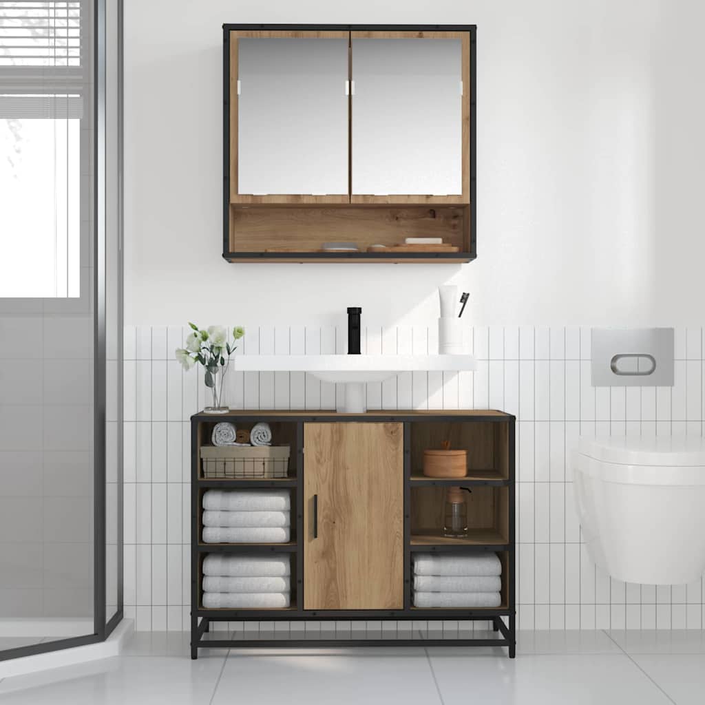 Mobiletto per specchio da bagno con porta rovere artigianale 883612