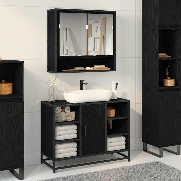 Mobiletto per specchio da bagno Rovere nero 65 x 20 x 60 cm 883613