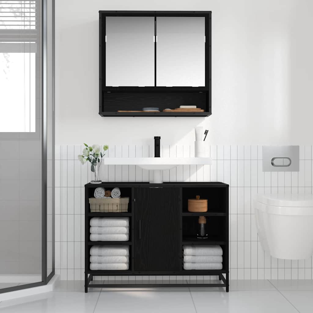 Mobiletto per specchio da bagno Rovere nero 65 x 20 x 60 cm 883613
