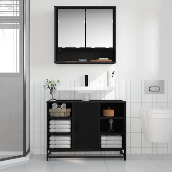 Mobiletto per specchio da bagno Rovere nero 65 x 20 x 60 cm 883613