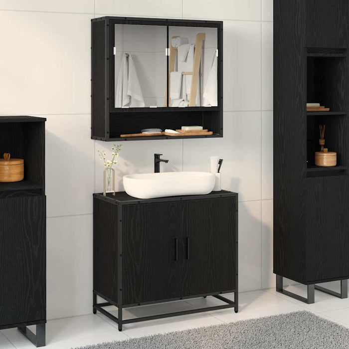 Armadio per Lavabo da Bagno Rovere Nero 65 x 33 x 60 cm 883616