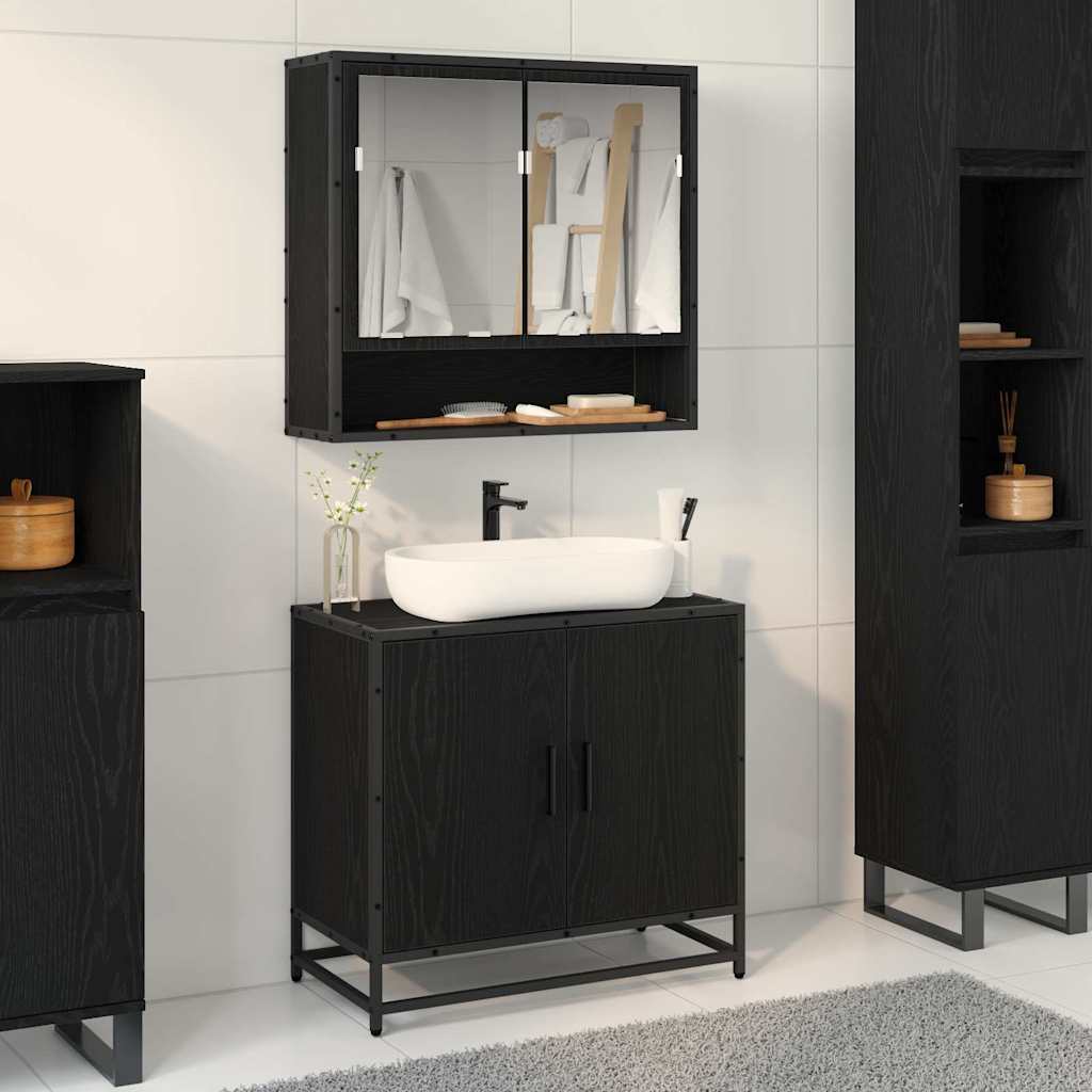 Armadio per Lavabo da Bagno-Armadietto da bagno-Mobiletto da bagno Rovere Nero 65 x 33 x 60 cm 682743