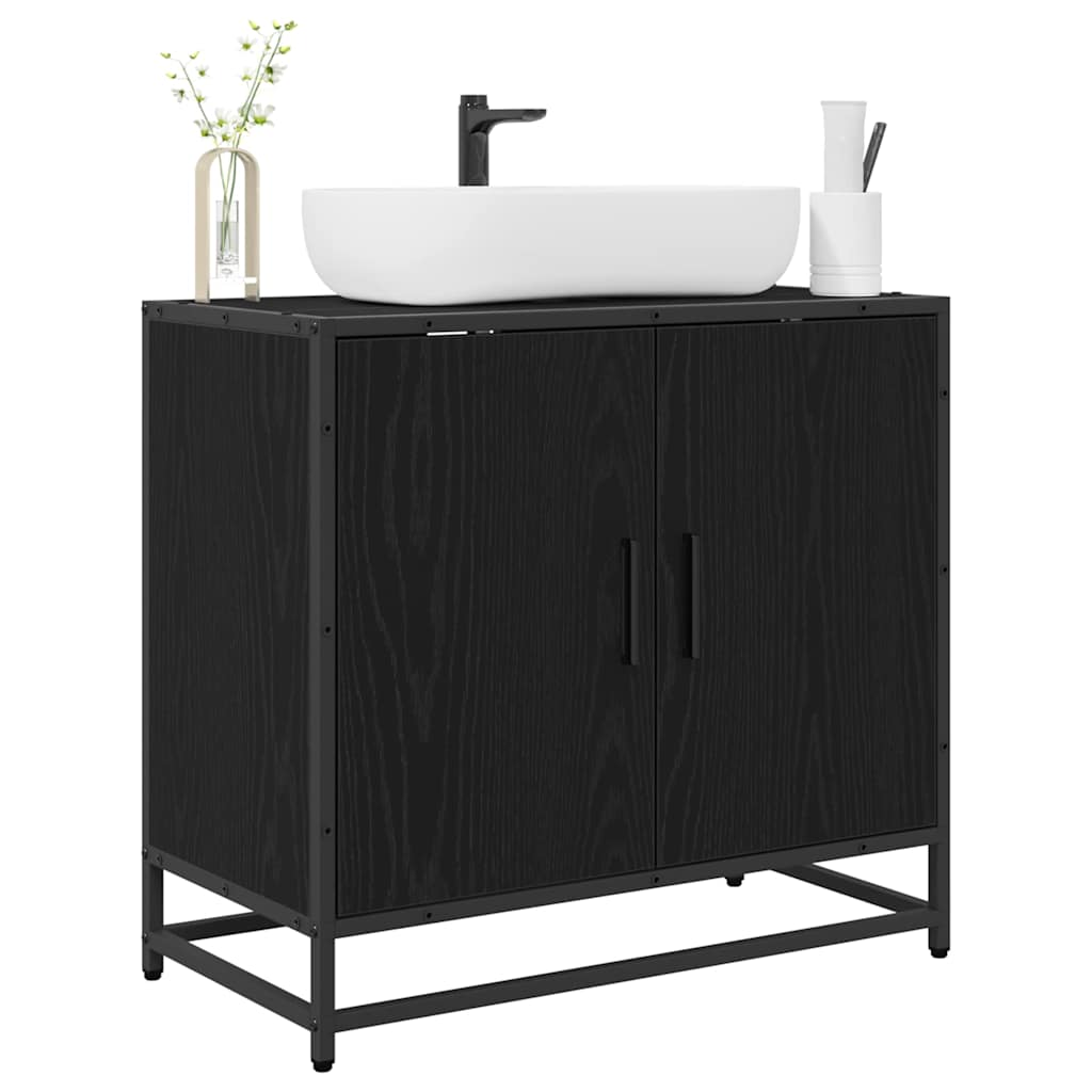 Armadio per Lavabo da Bagno-Armadietto da bagno-Mobiletto da bagno Rovere Nero 65 x 33 x 60 cm 682743