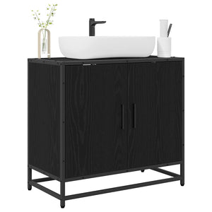 Armadio per Lavabo da Bagno-Armadietto da bagno-Mobiletto da bagno Rovere Nero 65 x 33 x 60 cm 682743