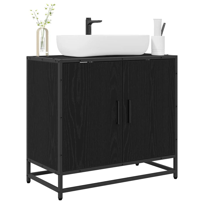 Armadio per Lavabo da Bagno-Armadietto da bagno-Mobiletto da bagno Rovere Nero 65 x 33 x 60 cm 682743