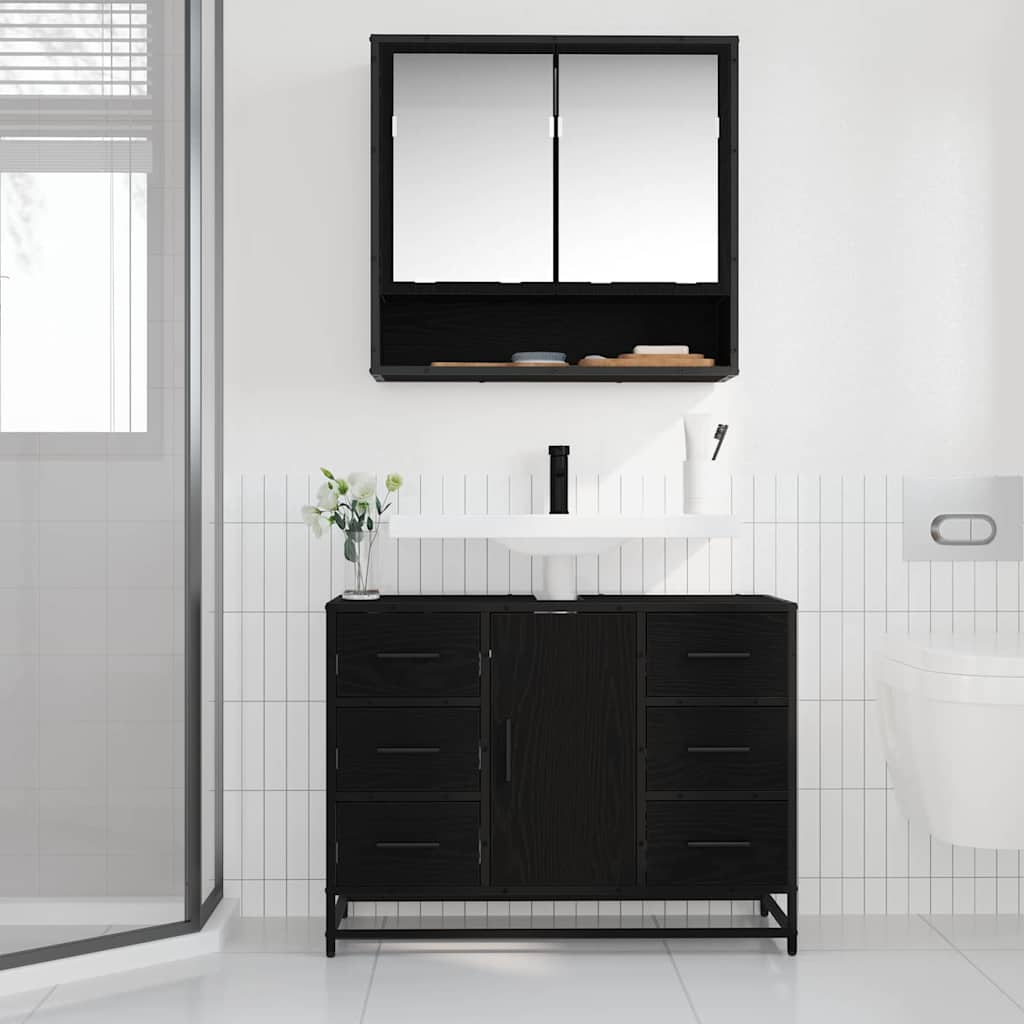 Armadio per Lavabo da Bagno Rovere nero 80 x 33 x 60 cm 883633