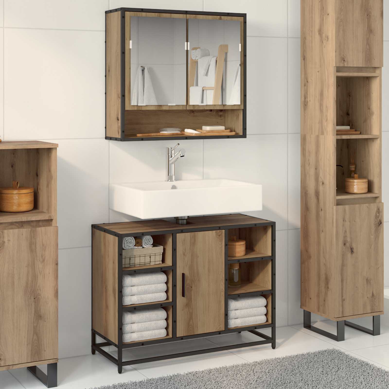 Mobile da Bagno con porta Rovere artigianale 80 x 33 x 60 cm 883638