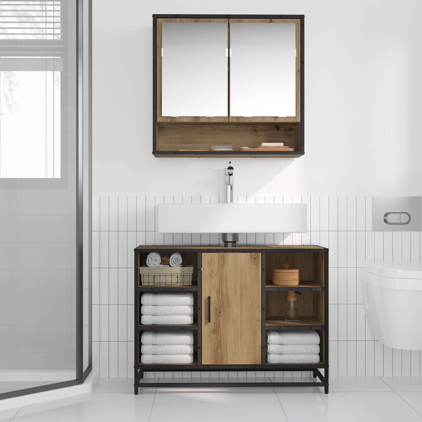 Mobile da Bagno con porta Rovere artigianale 80 x 33 x 60 cm 883638