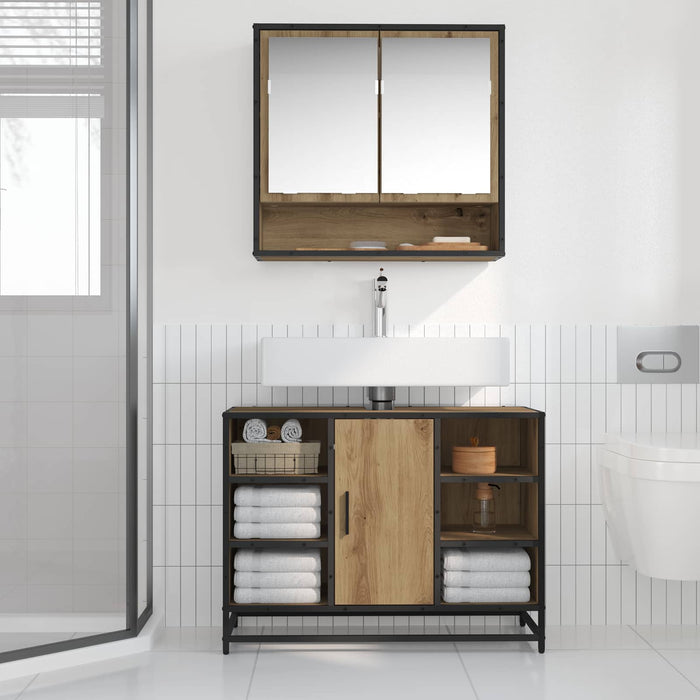 Mobile da Bagno con porta Rovere artigianale 80 x 33 x 60 cm 883638