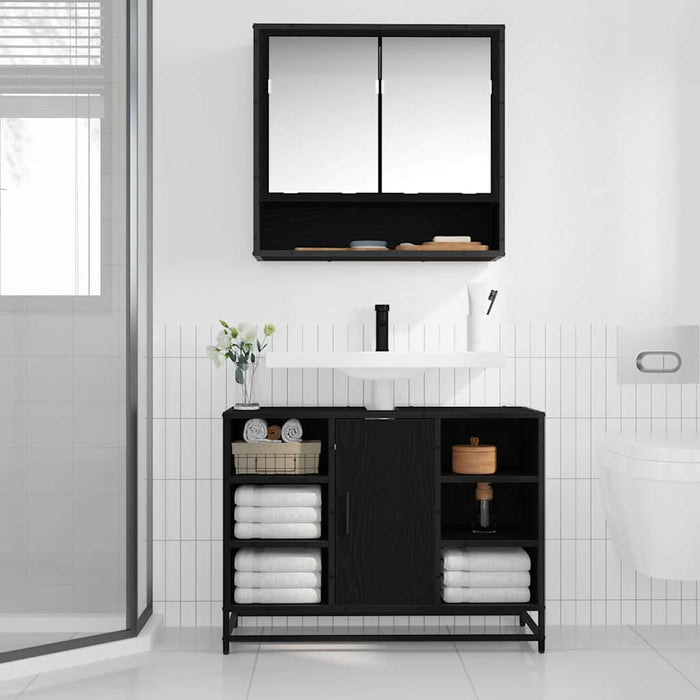 Armadio per Lavabo da Bagno Rovere nero 80 x 33 x 60 cm 883639