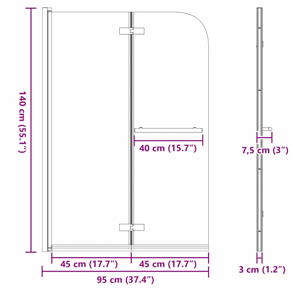 Involucro Doccia Oro 95 x 140 cm Vetro ESG e Alluminio 42018540