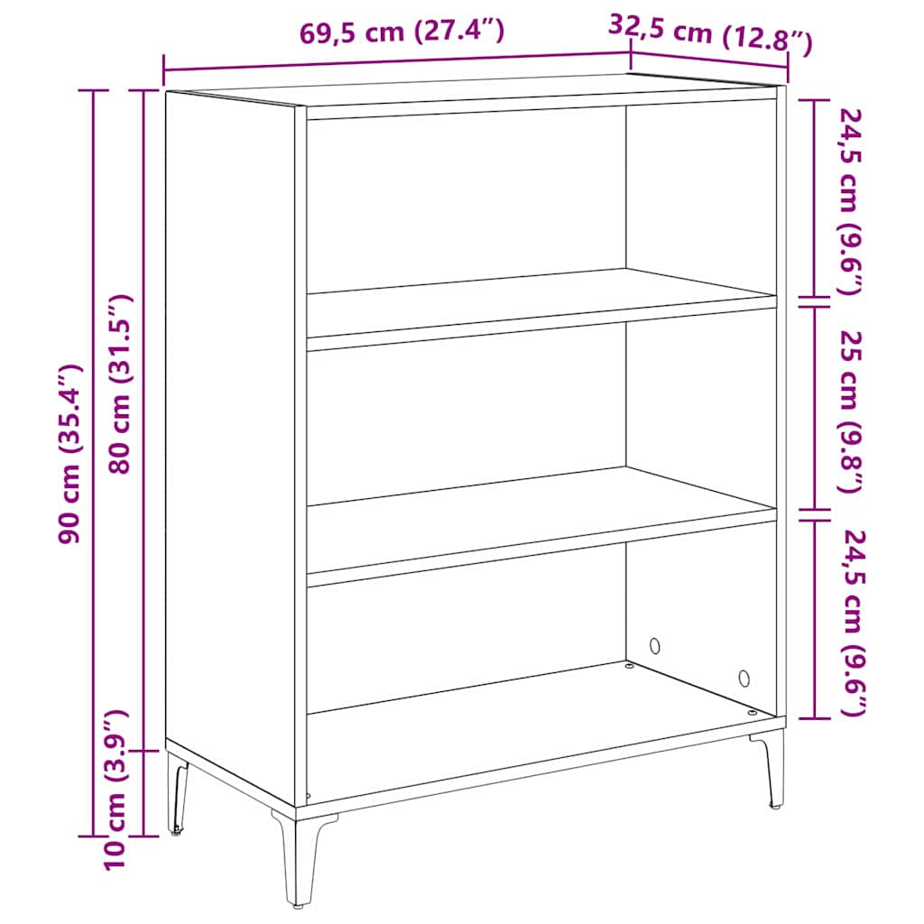Credenza Rovere nero 32.5 x 69.5 x 90 cm Legno multistrato 880712