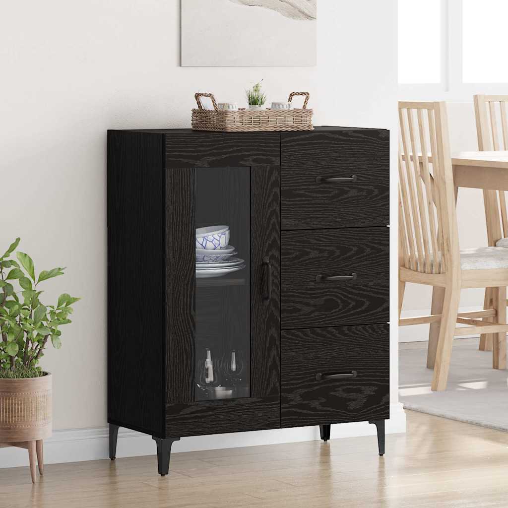 Credenza con Cassetto-Buffet-Armadio da cucina Rovere Nero 69,5 x 34 x 90 cm 377339