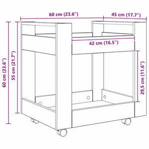 Carrello da Scrivania Rovere artigianale 60 x 45 x 60 cm 881004