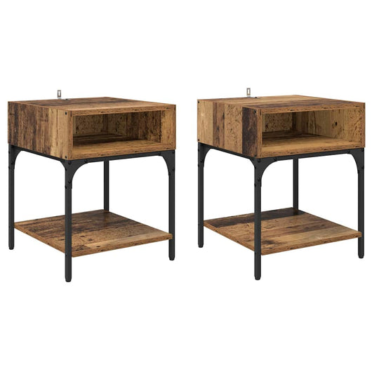 Comodino 2 pz-Set di 2 Tavolino da notte Legno vecchio 40 x 40 x 50 cm Legno multistrato