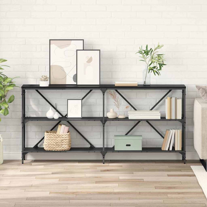 Tavolo consolle con lo scaffale Rovere Nero 160 x 30 x 75 cm 881904