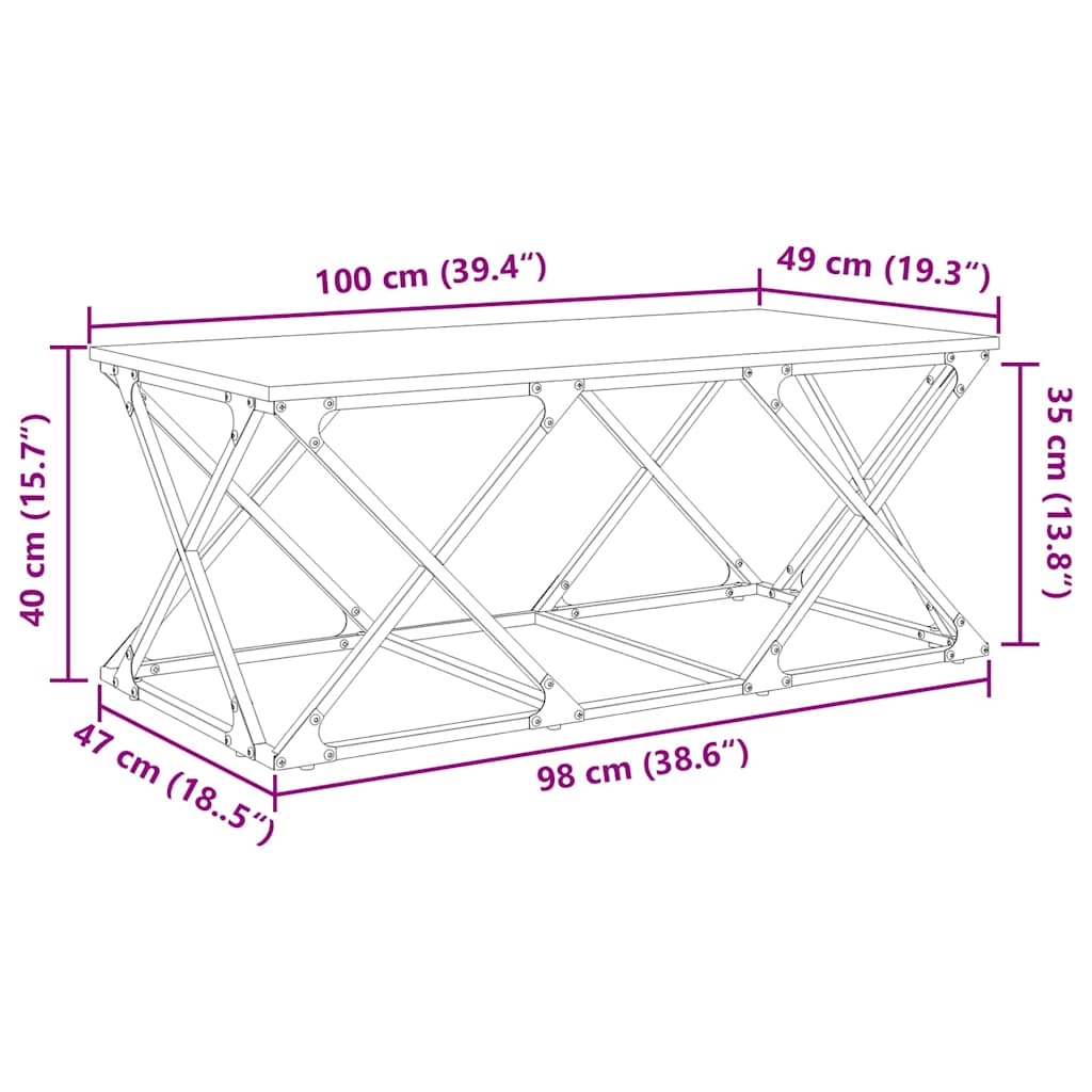 Tavolino da salotto rovere artigianale 100 x 49 x 40 cm 882767