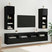 Mobiletti TV a parete 2 pcs Rovere Nero 30,5 x 30 x 90 cm 882953