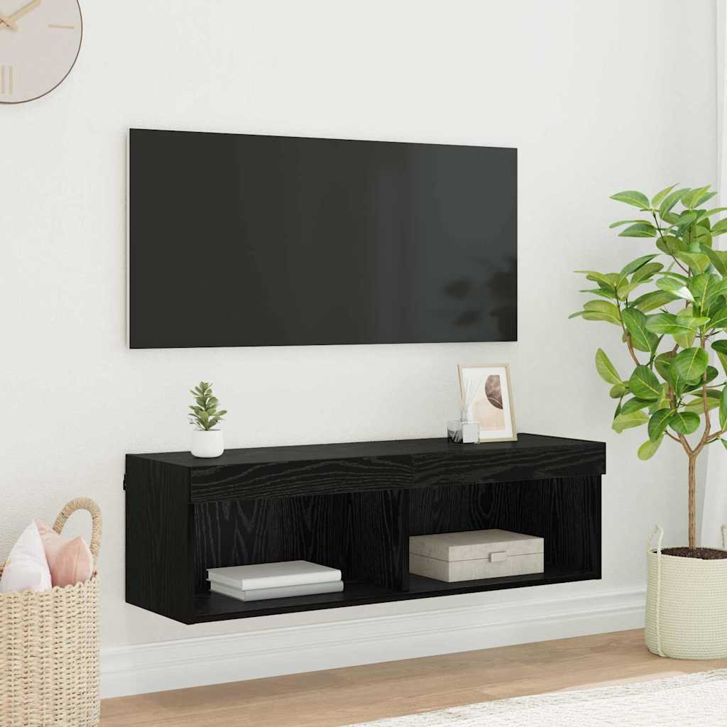 Mobile TV da parete Panama Rovere Nero 100 x 30 x 30 cm 882969
