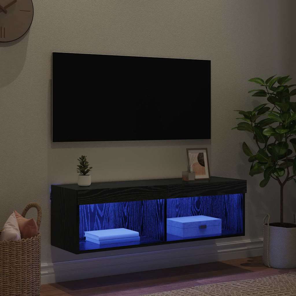 Mobile TV da parete Panama Rovere Nero 100 x 30 x 30 cm 882969
