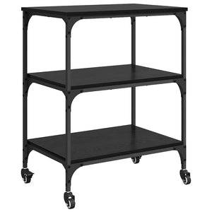 Carrello da Cucina-Scaffale per Cucina Rovere Nero 60 x 41 x 76 cm