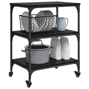 Carrello da Cucina-Scaffale per Cucina Rovere Nero 60 x 41 x 76 cm