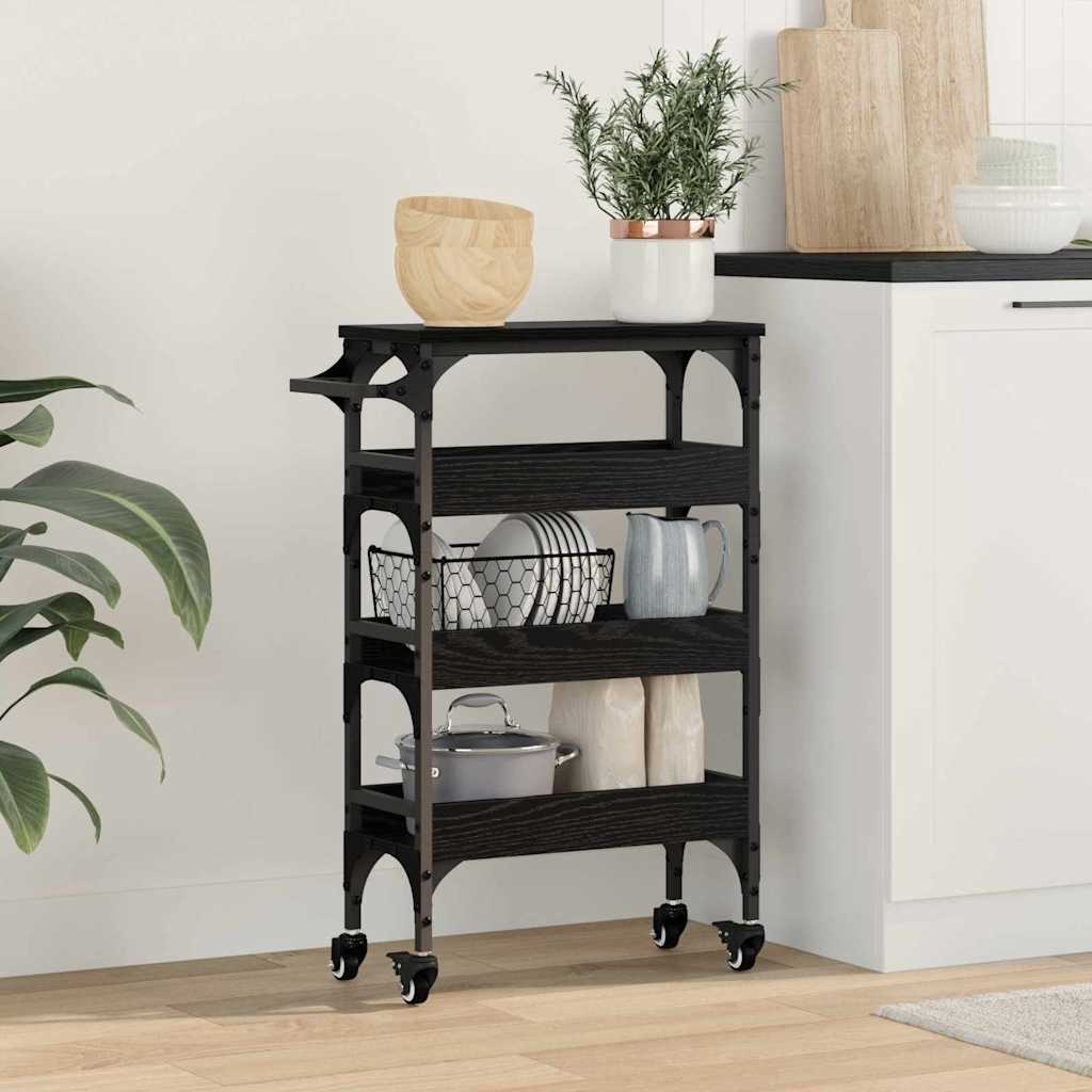 Carrello da Cucina-Scaffale per Cucina Rovere Nero 53 x 20 x 76 cm