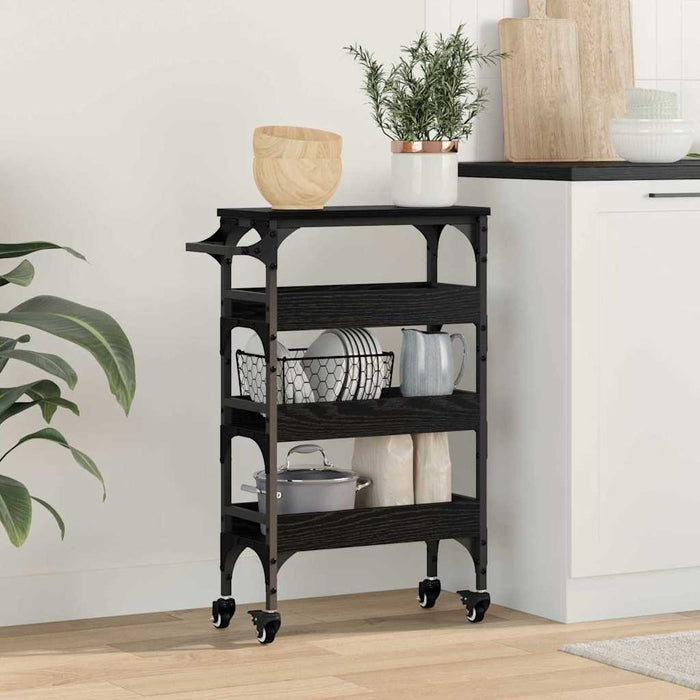 Carrello da Cucina-Scaffale per Cucina Rovere Nero 53 x 20 x 76 cm