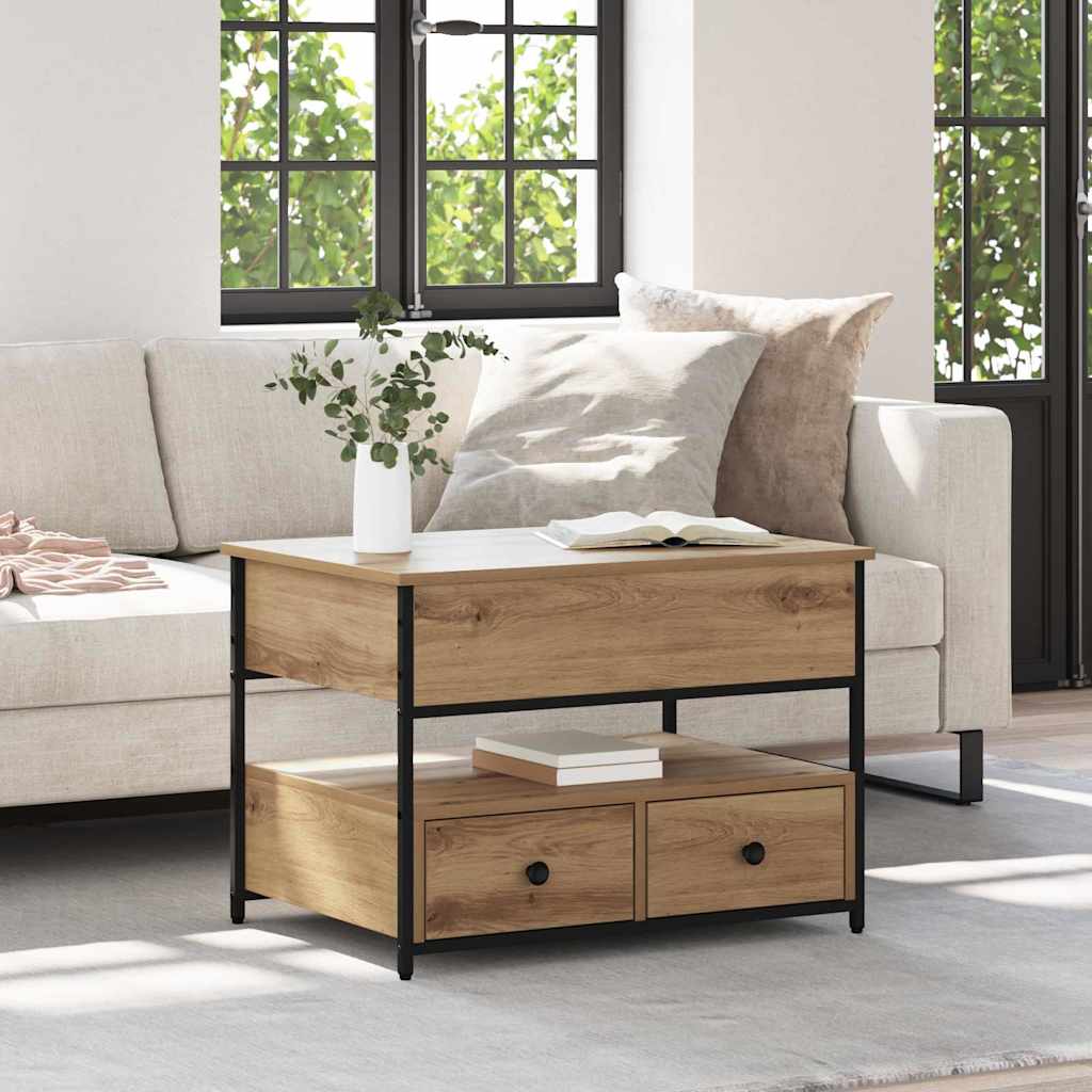 Tavolino da caffè con cassetto rovere artigianale 70x50x50cm 883049