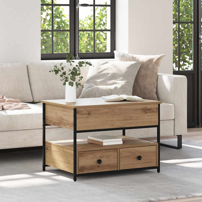 Tavolino da caffè con cassetto rovere artigianale 70x50x50cm 883049