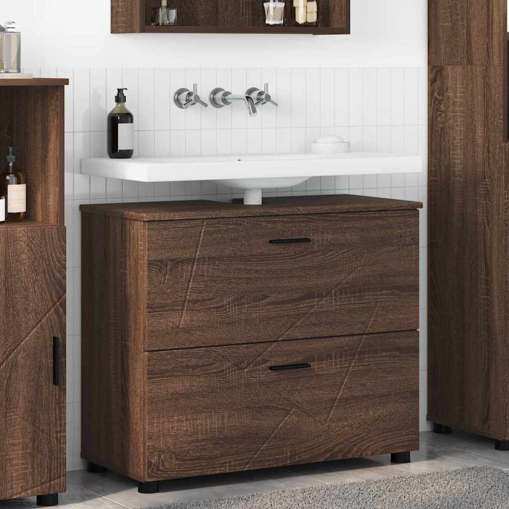 Mobile da Bagno con cassetto Rovere marrone 76.5 x 35 x 64 cm 883301
