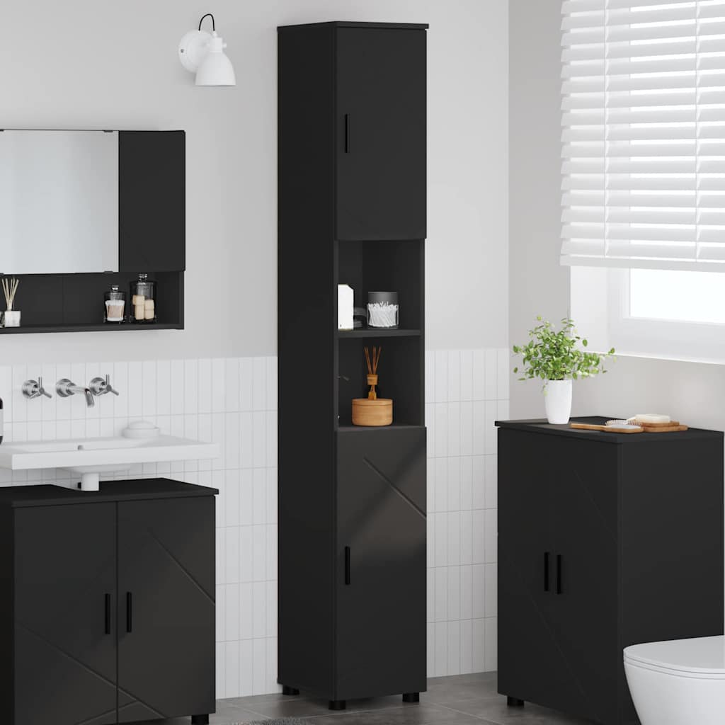 Mobiletto bagno alto Nero 30 x 35 x 192 cm Legno multistrato 883335