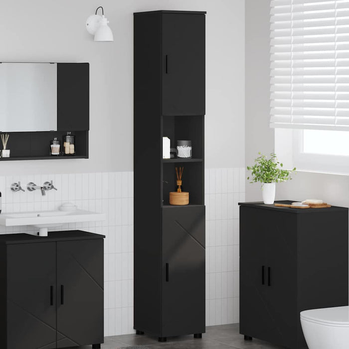 Mobiletto bagno alto Nero 30 x 35 x 192 cm Legno multistrato 883335