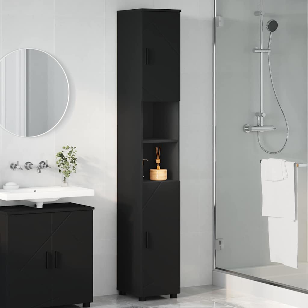 Mobiletto bagno alto Nero 30 x 35 x 192 cm Legno multistrato 883335