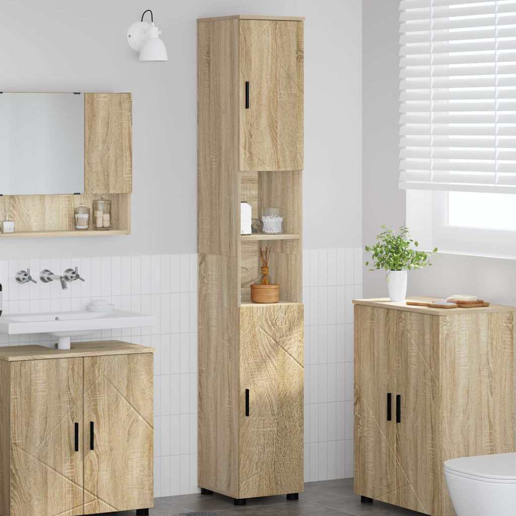 Mobiletto bagno alto con porta rovere sonoma 30 x 35 x 192 cm 883336