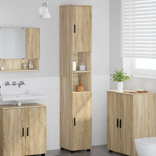 Mobiletto bagno alto con porta rovere sonoma 30 x 35 x 192 cm 883336