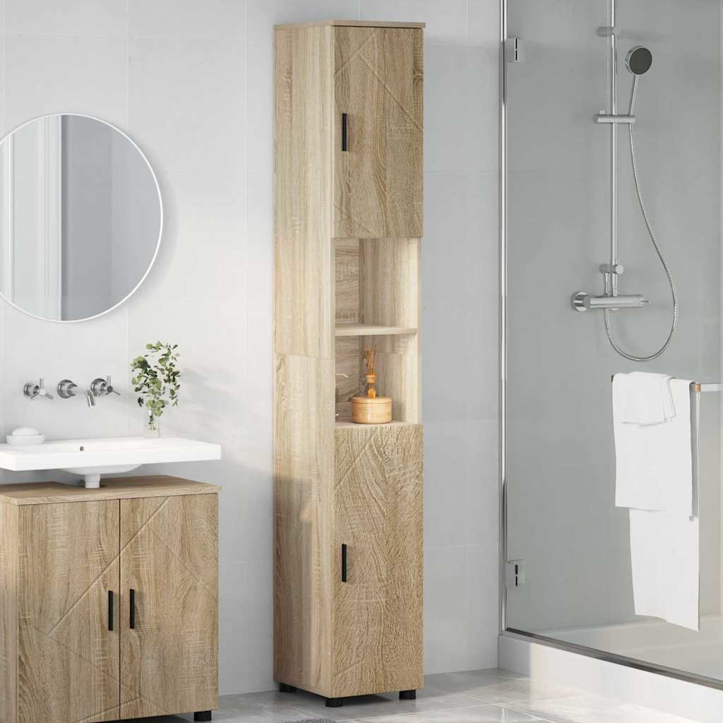 Mobiletto bagno alto con porta rovere sonoma 30 x 35 x 192 cm 883336