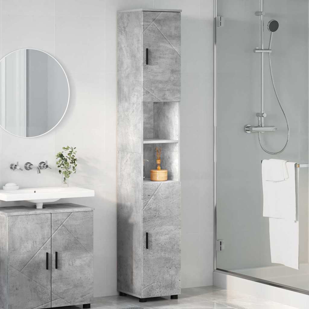 Mobiletto bagno alto con porta Grigio cemento 30 x 35 x 192 cm 883337