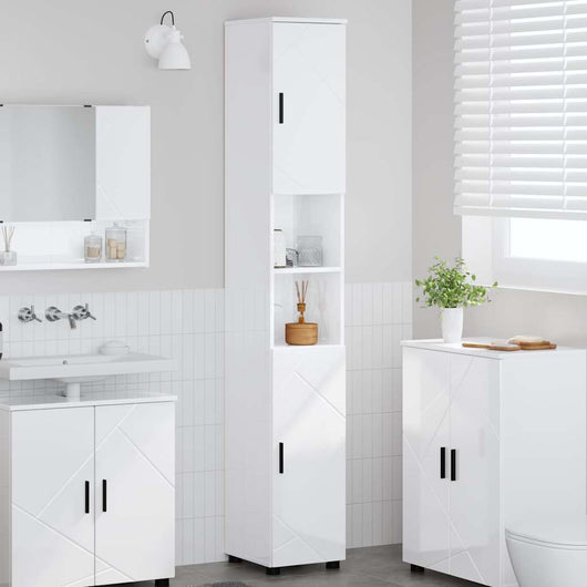 Mobiletto bagno alto con porta Bianco lucido 30 x 35 x 192 cm 883338