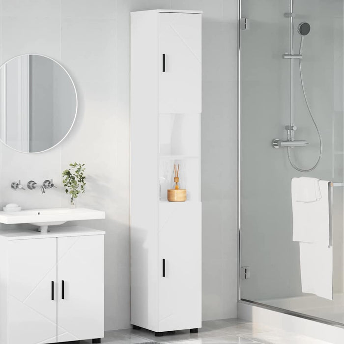 Mobiletto bagno alto con porta Bianco lucido 30 x 35 x 192 cm 883338
