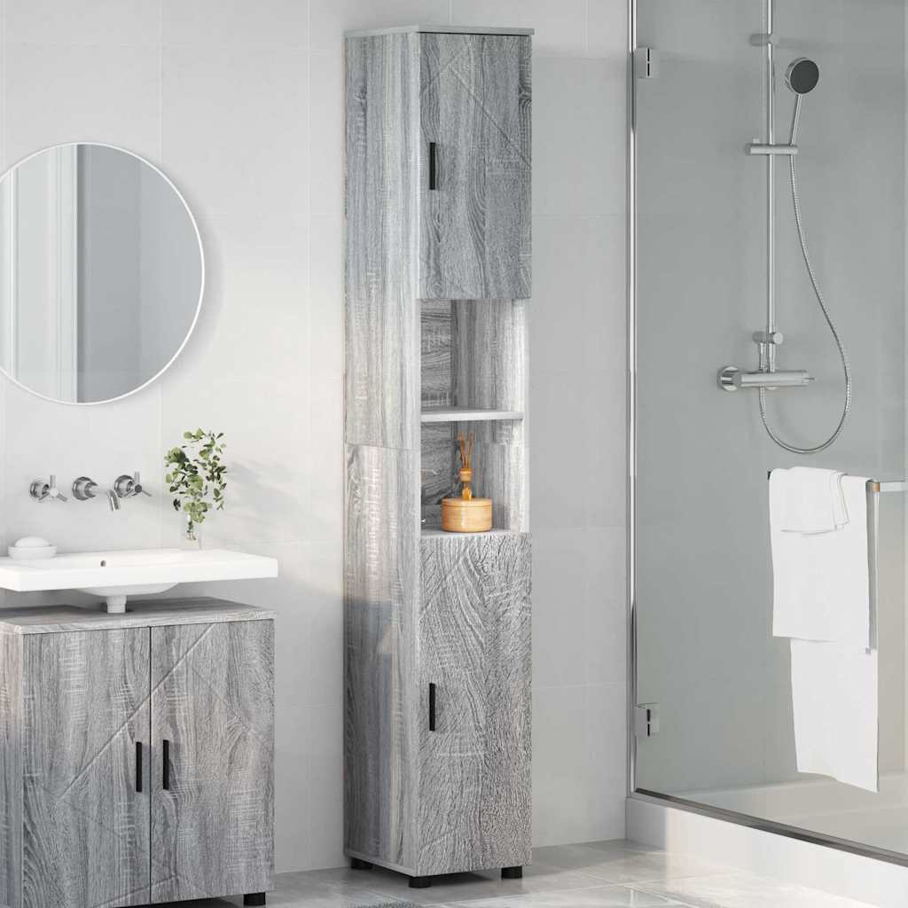 Mobiletto bagno alto con porta Grigio sonoma 30 x 35 x 192 cm 883340