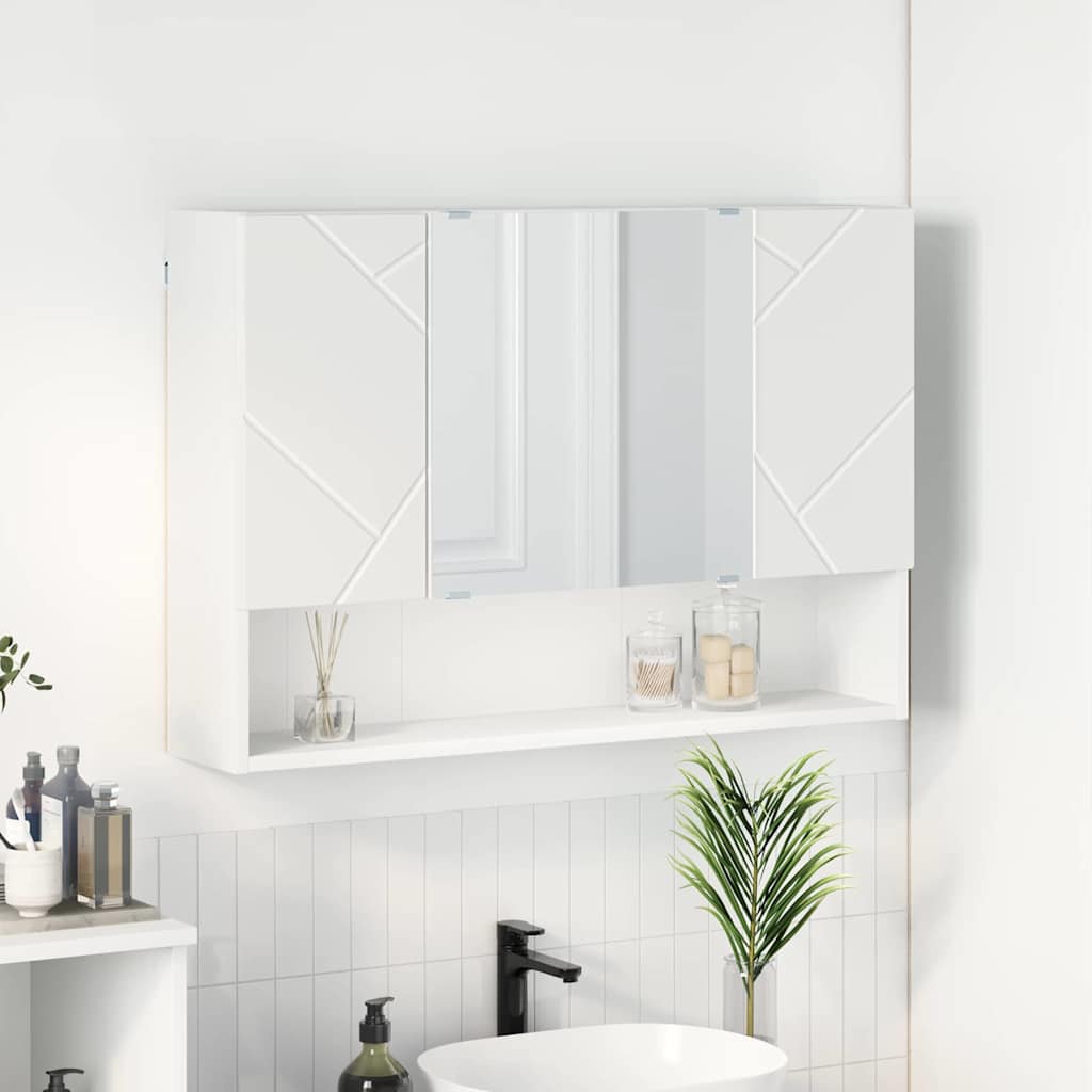 Mobiletto per specchio-Armadietto a Specchio da Bagno Bianco 80 x 17 x 55 cm Legno multistrato