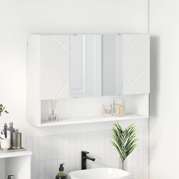 Mobiletto per specchio-Armadietto a Specchio da Bagno Bianco 80 x 17 x 55 cm Legno multistrato