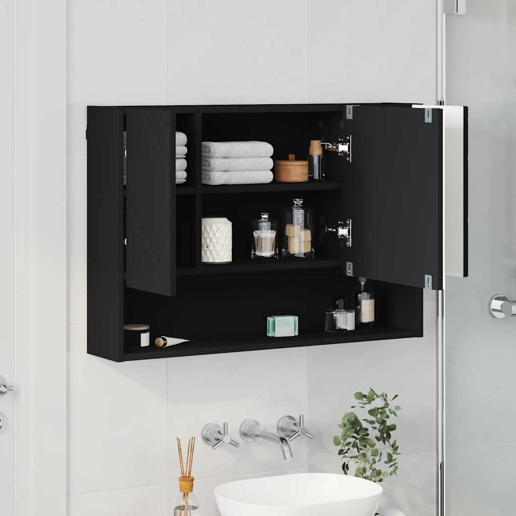 Mobiletto per specchio da bagno con porta Nero 80 x 17 x 55 cm 883355