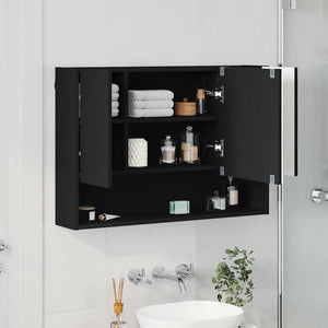 Mobiletto per specchio da bagno con porta Nero 80 x 17 x 55 cm 883355