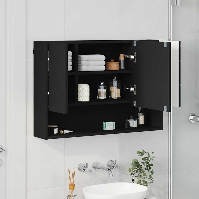 Mobiletto per specchio da bagno con porta Nero 80 x 17 x 55 cm 883355