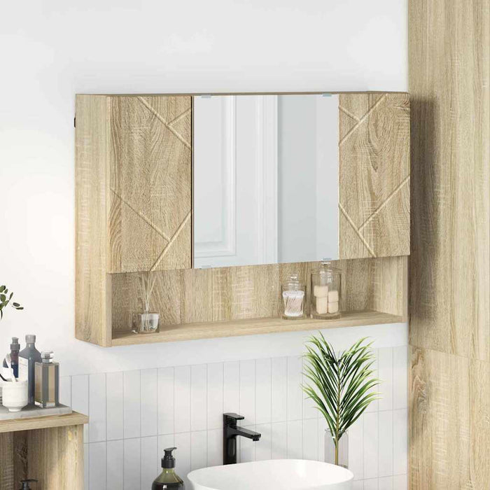 Mobiletto per specchio con porta-Armadietto a Specchio da Bagno Rovere Sonoma 80 x 17 x 55 cm